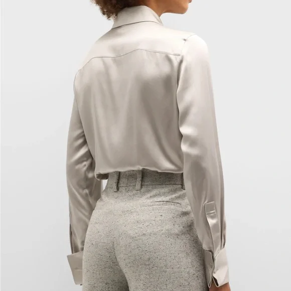 Lafayette 148 New York spread collar silk charmeuse silk button down - Picture 3 of 7